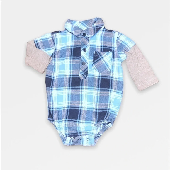 Blue Plaid Long Sleeve  Onesie - Picture 1 of 4